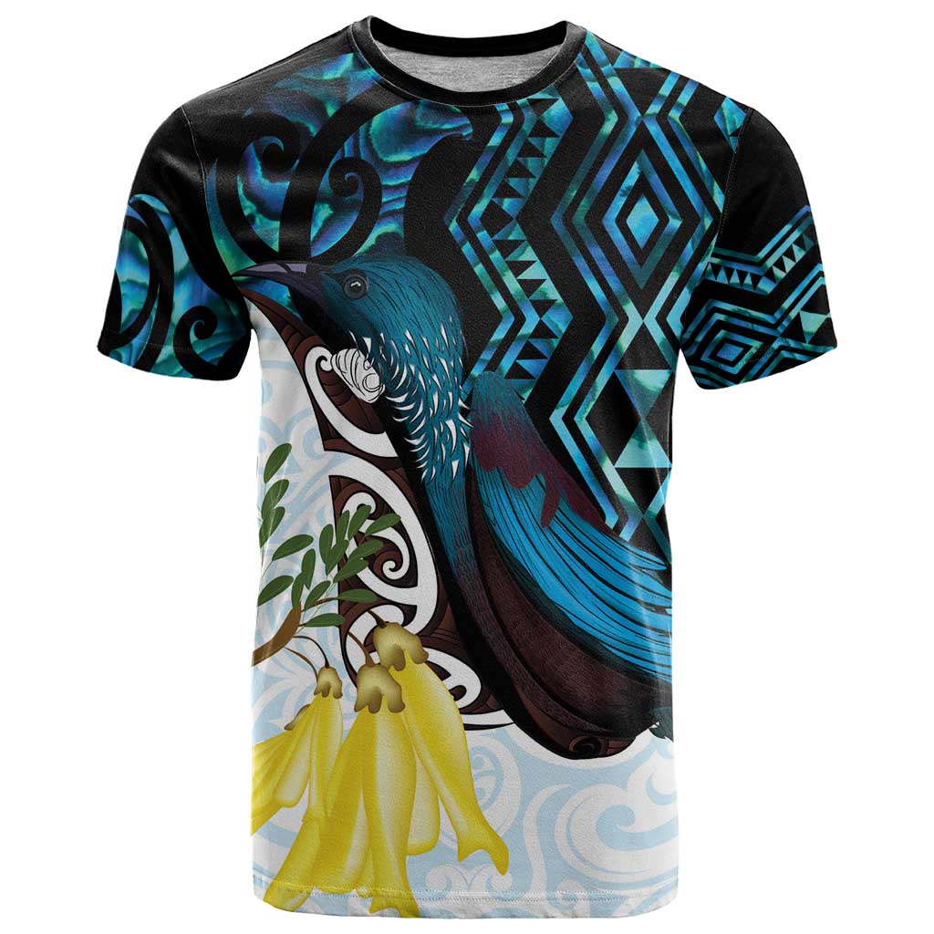 New Zealand Silver Fern Tui Bird T Shirt Maori Kowhai Paua Shell Taniko Motifs