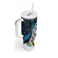 New Zealand Silver Fern Tui Bird Tumbler With Handle Maori Kowhai Paua Shell Taniko Motifs LT14 - Polynesian Pride