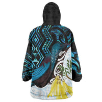 New Zealand Silver Fern Tui Bird Wearable Blanket Hoodie Maori Kowhai Paua Shell Taniko Motifs LT14 - Polynesian Pride