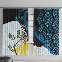 New Zealand Silver Fern Tui Bird Window Curtain Maori Kowhai Paua Shell Taniko Motifs LT14 With Hooks Turquoise - Polynesian Pride