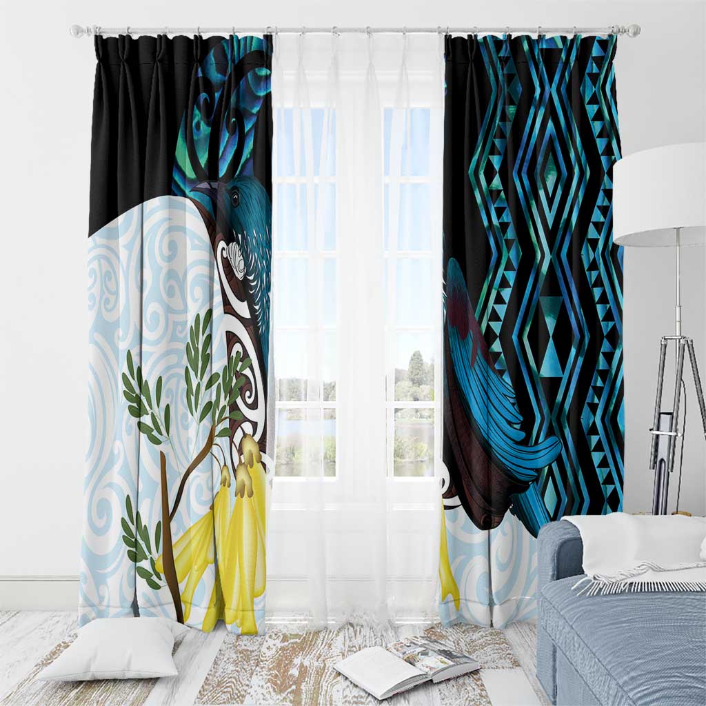 New Zealand Silver Fern Tui Bird Window Curtain Maori Kowhai Paua Shell Taniko Motifs LT14 - Polynesian Pride