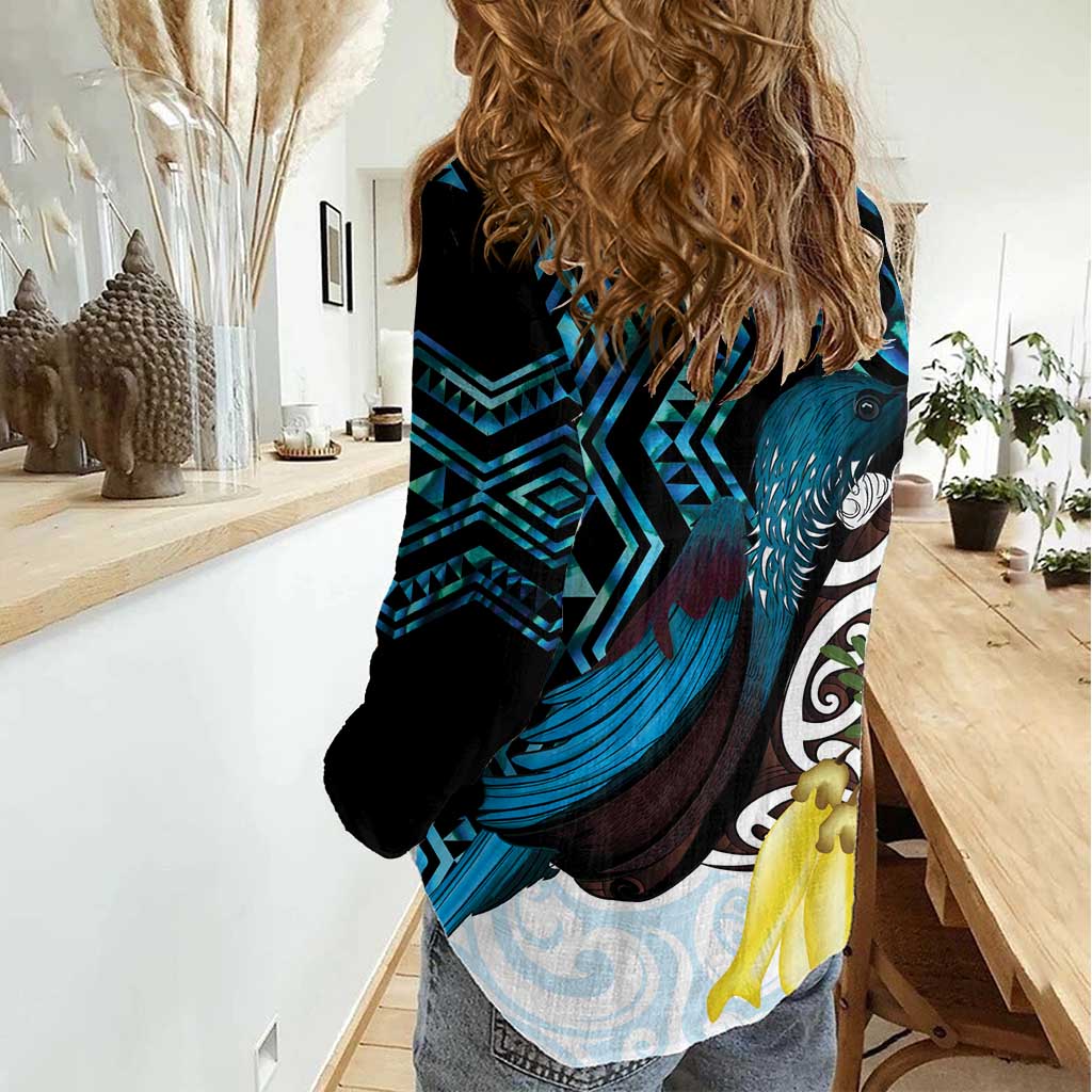 New Zealand Silver Fern Tui Bird Women Casual Shirt Maori Kowhai Paua Shell Taniko Motifs LT14 - Polynesian Pride