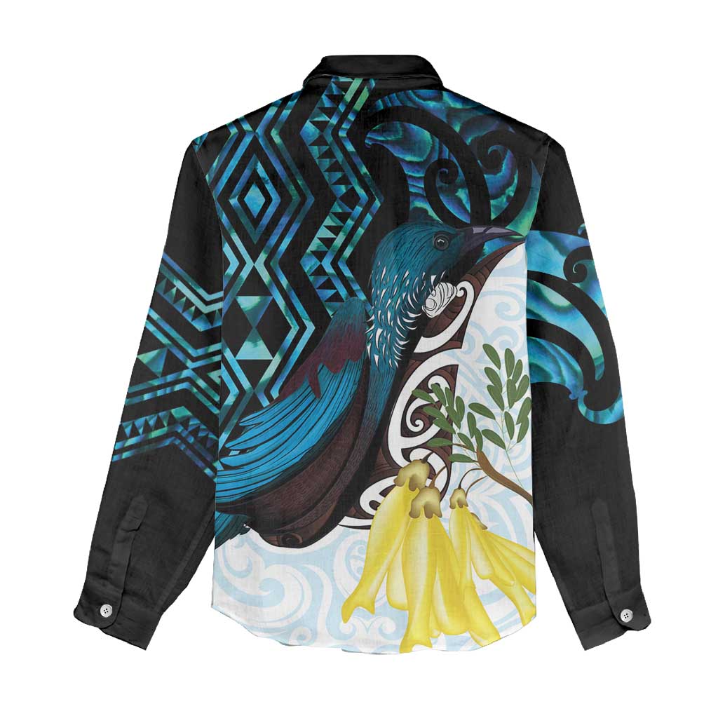 New Zealand Silver Fern Tui Bird Women Casual Shirt Maori Kowhai Paua Shell Taniko Motifs LT14 - Polynesian Pride