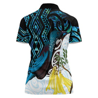 New Zealand Silver Fern Tui Bird Women Polo Shirt Maori Kowhai Paua Shell Taniko Motifs
