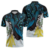 New Zealand Silver Fern Tui Bird Zipper Polo Shirt Maori Kowhai Paua Shell Taniko Motifs LT14 - Polynesian Pride