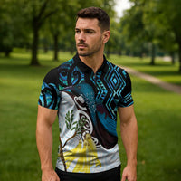 New Zealand Silver Fern Tui Bird Zipper Polo Shirt Maori Kowhai Paua Shell Taniko Motifs LT14 - Polynesian Pride