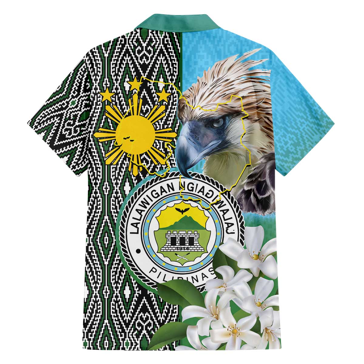 Cotabato Philippines Province Family Matching Off The Shoulder Long Sleeve Dress and Hawaiian Shirt Filipino Eagle Sampaguita Tinalak Pattern LT14 - Polynesian Pride