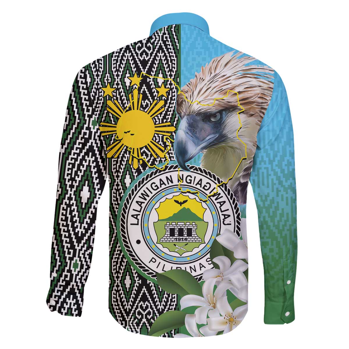 Cotabato Philippines Province Family Matching Off The Shoulder Long Sleeve Dress and Hawaiian Shirt Filipino Eagle Sampaguita Tinalak Pattern LT14 - Polynesian Pride