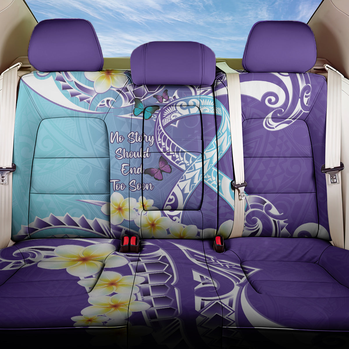 No Story Should End Too Soon Suicide Awareness Back Car Seat Cover Purple And Teal Polynesian Ribbon LT14 One Size Purple - Polynesian Pride