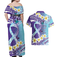 No Story Should End Too Soon Suicide Awareness Couples Matching Off Shoulder Maxi Dress and Hawaiian Shirt Purple And Teal Polynesian Ribbon LT14 - Polynesian Pride