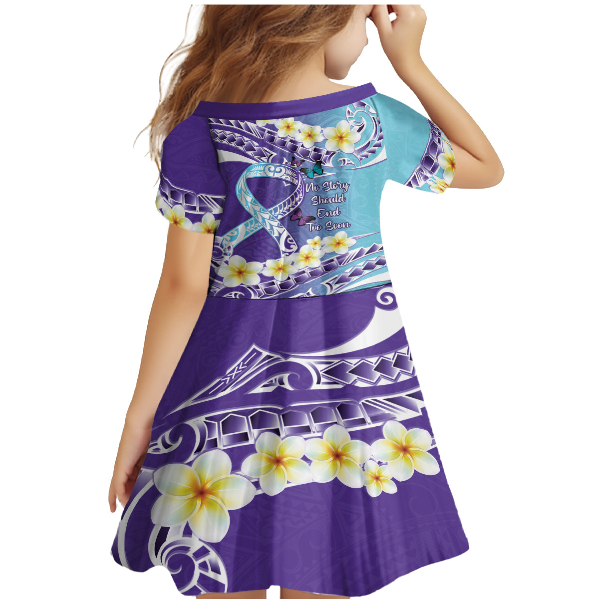 No Story Should End Too Soon Suicide Awareness Family Matching Mermaid Dress and Hawaiian Shirt Purple And Teal Polynesian Ribbon LT14 - Polynesian Pride