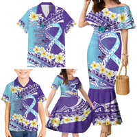 No Story Should End Too Soon Suicide Awareness Family Matching Mermaid Dress and Hawaiian Shirt Purple And Teal Polynesian Ribbon LT14 - Polynesian Pride