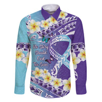 No Story Should End Too Soon Suicide Awareness Family Matching Off Shoulder Maxi Dress and Hawaiian Shirt Purple And Teal Polynesian Ribbon LT14 Dad's Shirt - Long Sleeve Purple - Polynesian Pride