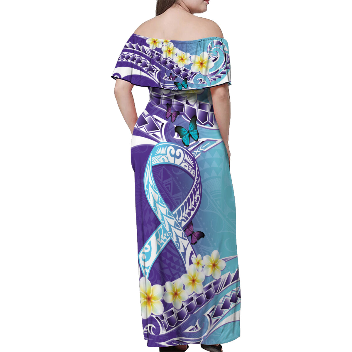No Story Should End Too Soon Suicide Awareness Family Matching Off Shoulder Maxi Dress and Hawaiian Shirt Purple And Teal Polynesian Ribbon LT14 - Polynesian Pride