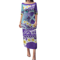 No Story Should End Too Soon Suicide Awareness Family Matching Puletasi and Hawaiian Shirt Purple And Teal Polynesian Ribbon LT14 Mom's Dress Purple - Polynesian Pride