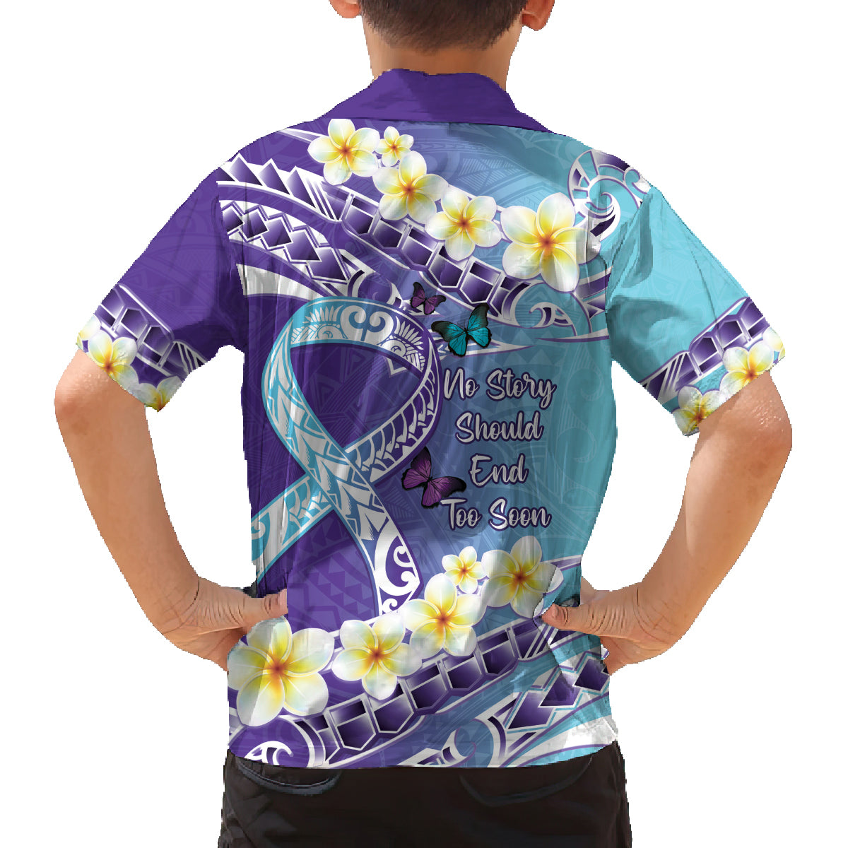 No Story Should End Too Soon Suicide Awareness Family Matching Summer Maxi Dress and Hawaiian Shirt Purple And Teal Polynesian Ribbon LT14 - Polynesian Pride