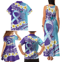No Story Should End Too Soon Suicide Awareness Family Matching Tank Maxi Dress and Hawaiian Shirt Purple And Teal Polynesian Ribbon LT14 - Polynesian Pride