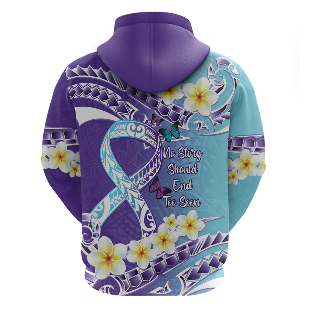 No Story Should End Too Soon Suicide Awareness Hoodie Purple And Teal Polynesian Ribbon