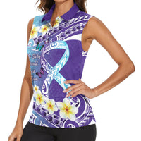 No Story Should End Too Soon Suicide Awareness Women Sleeveless Polo Shirt Purple And Teal Polynesian Ribbon LT14 - Polynesian Pride