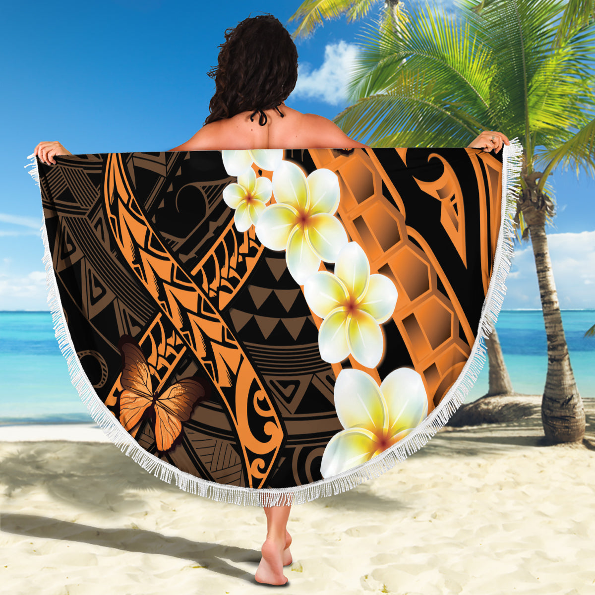 Liver Cancer Awareness Month Beach Blanket Awareness Is Key Orange Polynesian Ribbon LT14 - Polynesian Pride