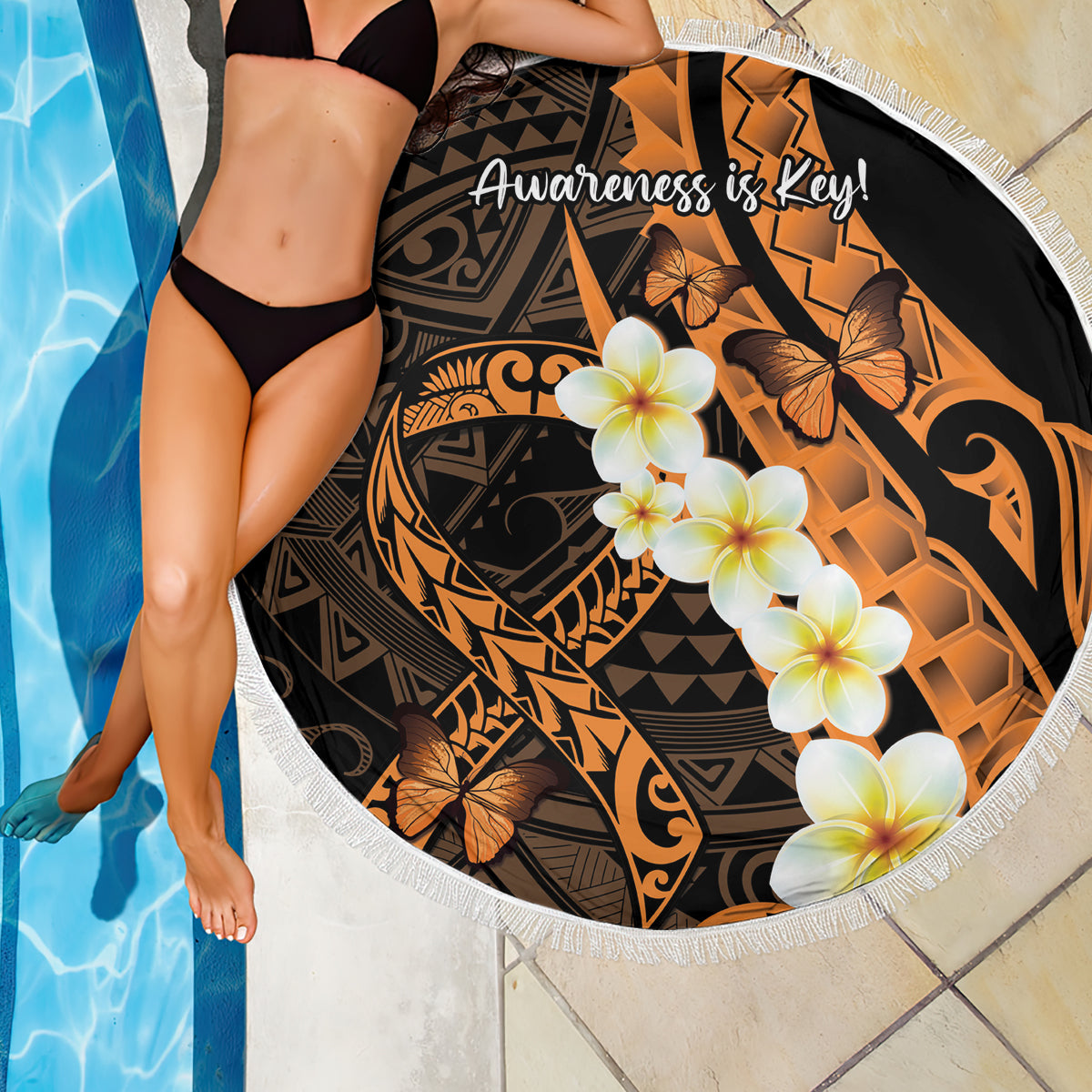 Liver Cancer Awareness Month Beach Blanket Awareness Is Key Orange Polynesian Ribbon LT14 - Polynesian Pride