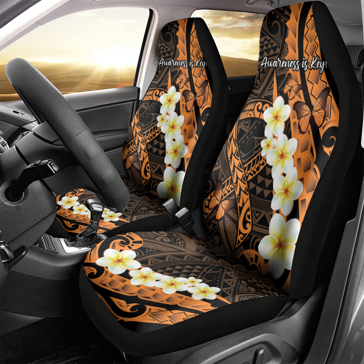 Liver Cancer Awareness Month Car Seat Cover Awareness Is Key Orange Polynesian Ribbon