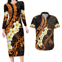 Liver Cancer Awareness Month Couples Matching Long Sleeve Bodycon Dress and Hawaiian Shirt Awareness Is Key Orange Polynesian Ribbon LT14 Orange - Polynesian Pride