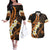 Liver Cancer Awareness Month Couples Matching Off The Shoulder Long Sleeve Dress and Hawaiian Shirt Awareness Is Key Orange Polynesian Ribbon