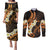 Liver Cancer Awareness Month Couples Matching Puletasi and Long Sleeve Button Shirt Awareness Is Key Orange Polynesian Ribbon