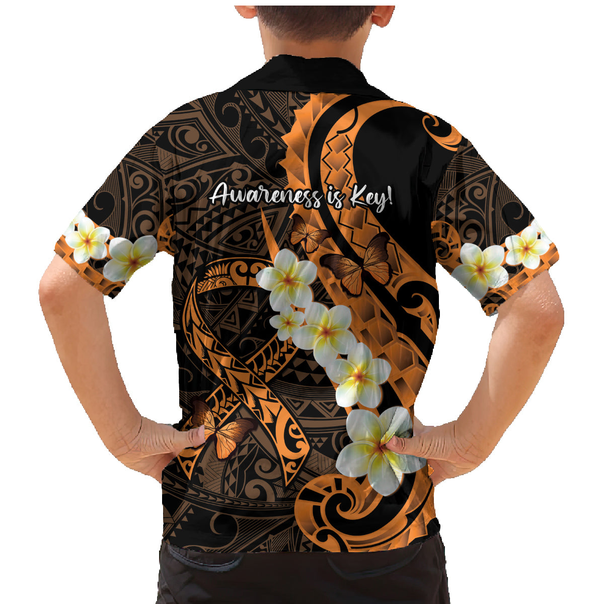 Liver Cancer Awareness Month Family Matching Mermaid Dress and Hawaiian Shirt Awareness Is Key Orange Polynesian Ribbon LT14 - Polynesian Pride