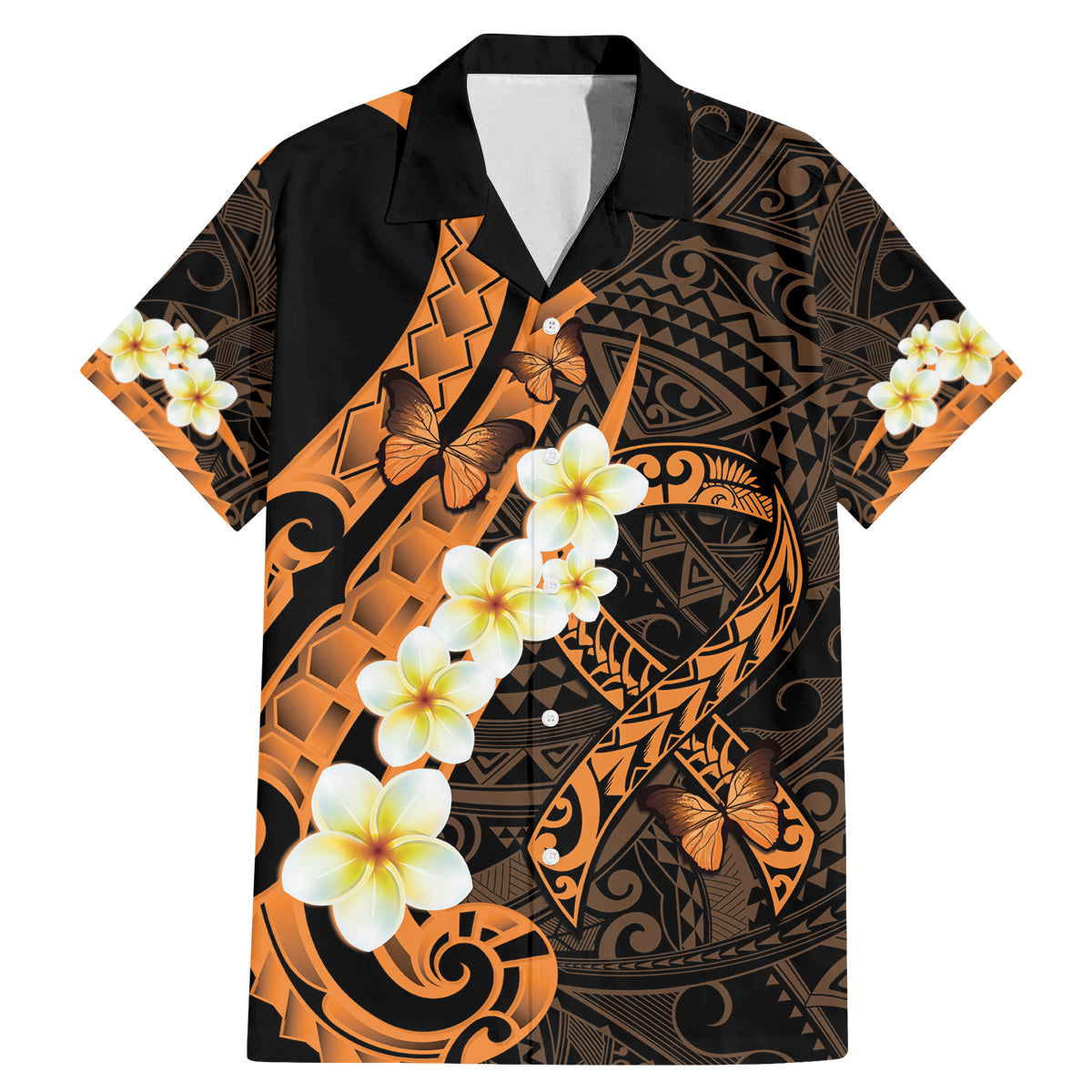 Liver Cancer Awareness Month Family Matching Mermaid Dress and Hawaiian Shirt Awareness Is Key Orange Polynesian Ribbon LT14 Dad's Shirt - Short Sleeve Orange - Polynesian Pride