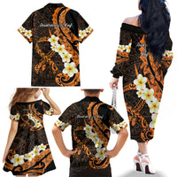 Liver Cancer Awareness Month Family Matching Off The Shoulder Long Sleeve Dress and Hawaiian Shirt Awareness Is Key Orange Polynesian Ribbon LT14 - Polynesian Pride