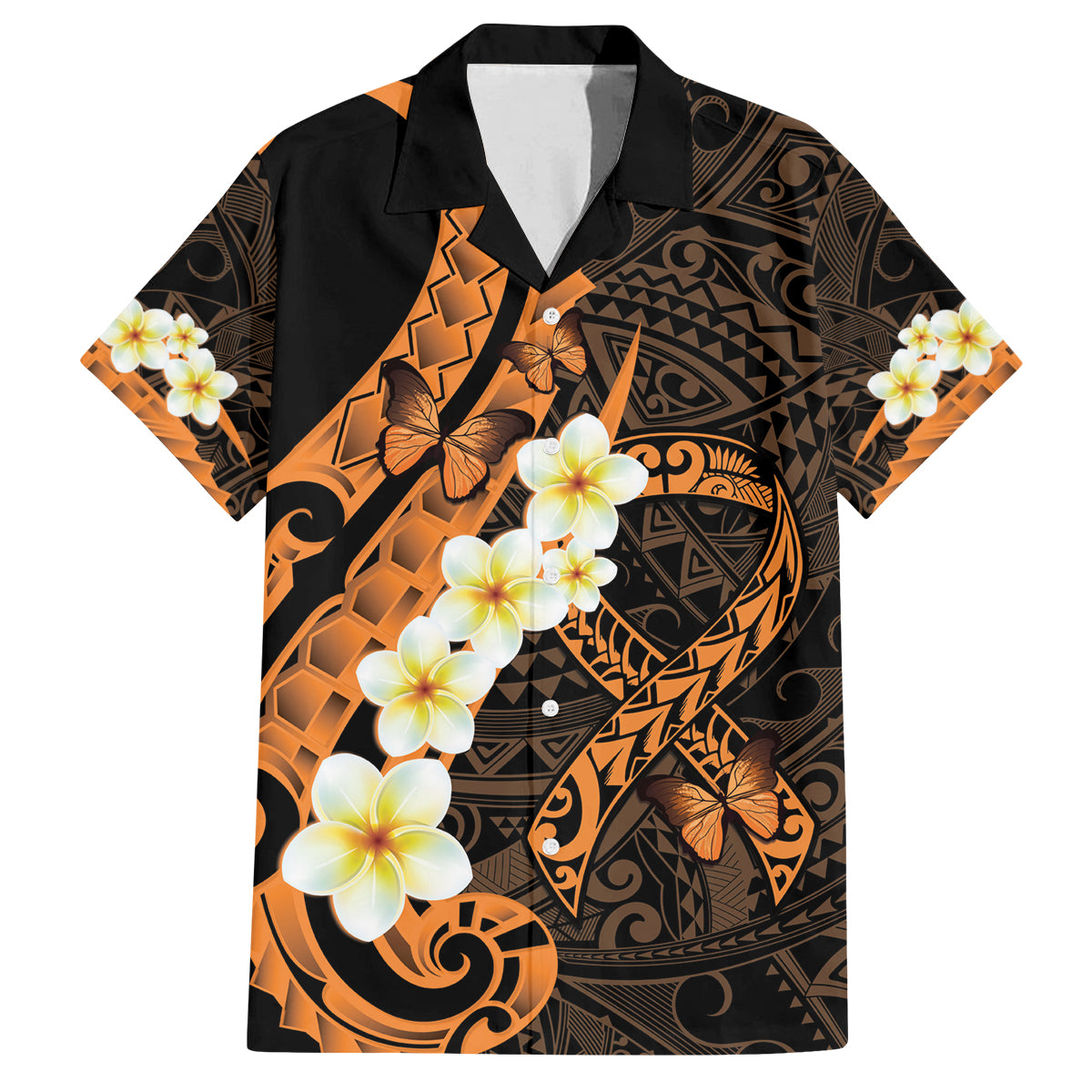Liver Cancer Awareness Month Family Matching Off Shoulder Maxi Dress and Hawaiian Shirt Awareness Is Key Orange Polynesian Ribbon LT14 Dad's Shirt - Short Sleeve Orange - Polynesian Pride