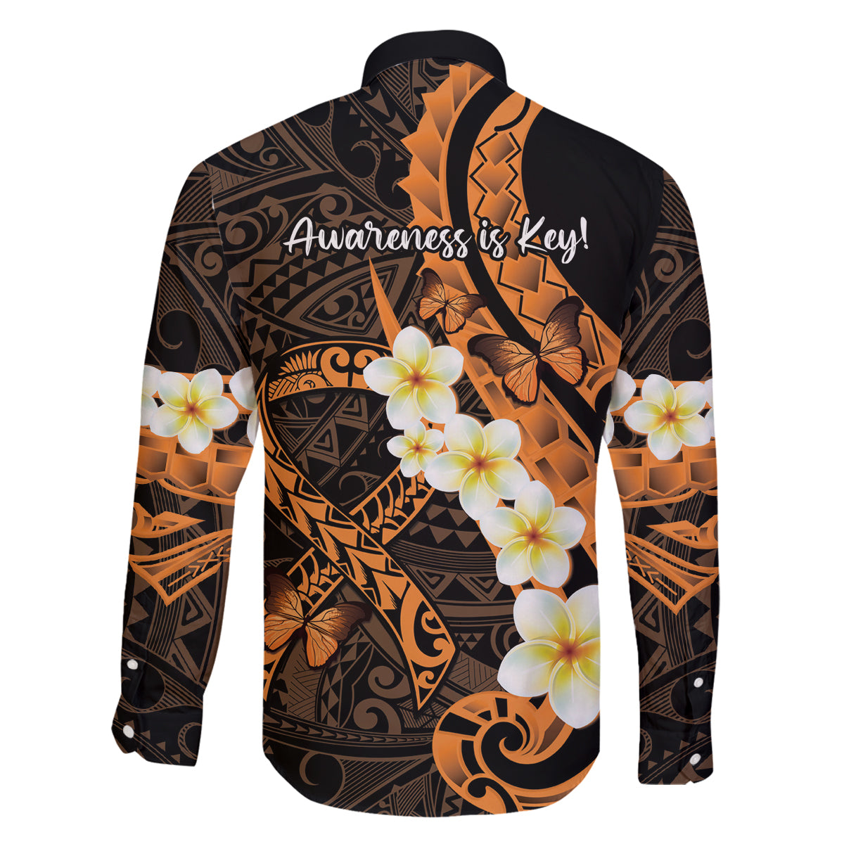 Liver Cancer Awareness Month Family Matching Off Shoulder Maxi Dress and Hawaiian Shirt Awareness Is Key Orange Polynesian Ribbon LT14 - Polynesian Pride