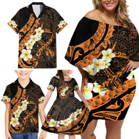 Liver Cancer Awareness Month Family Matching Off Shoulder Short Dress and Hawaiian Shirt Awareness Is Key Orange Polynesian Ribbon LT14 - Polynesian Pride