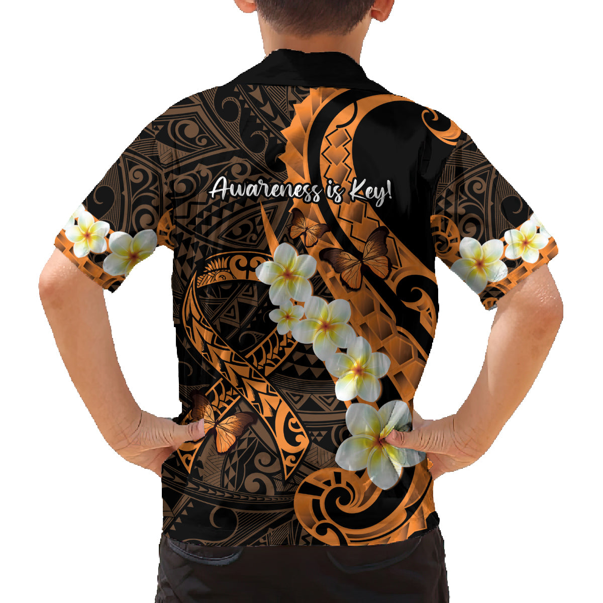 Liver Cancer Awareness Month Family Matching Puletasi and Hawaiian Shirt Awareness Is Key Orange Polynesian Ribbon LT14 - Polynesian Pride