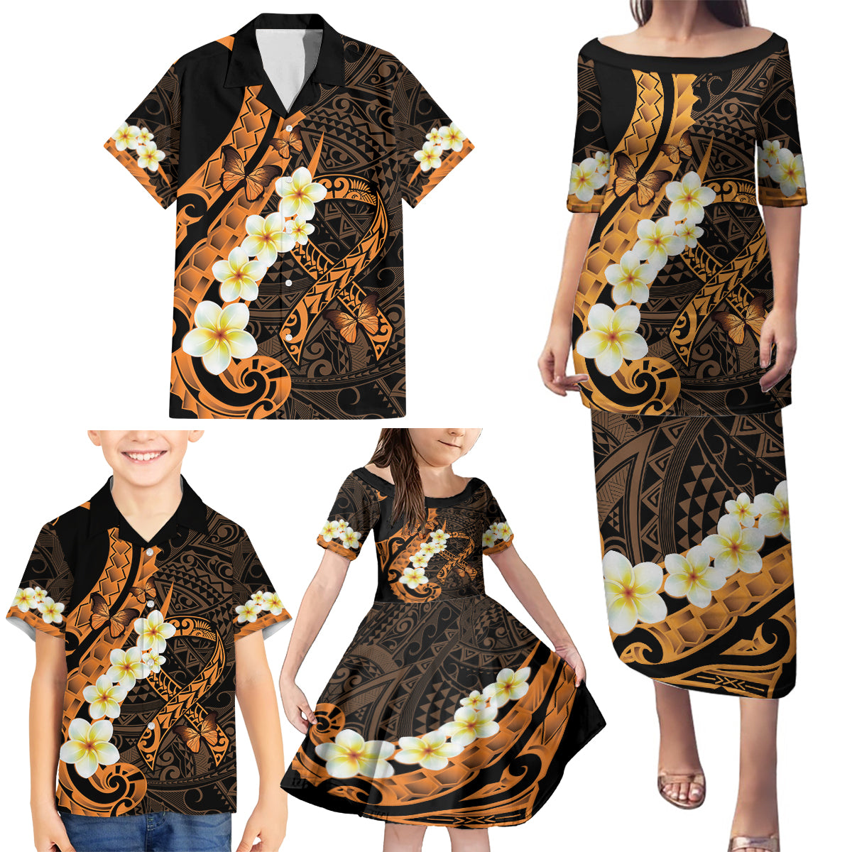 Liver Cancer Awareness Month Family Matching Puletasi and Hawaiian Shirt Awareness Is Key Orange Polynesian Ribbon LT14 - Polynesian Pride