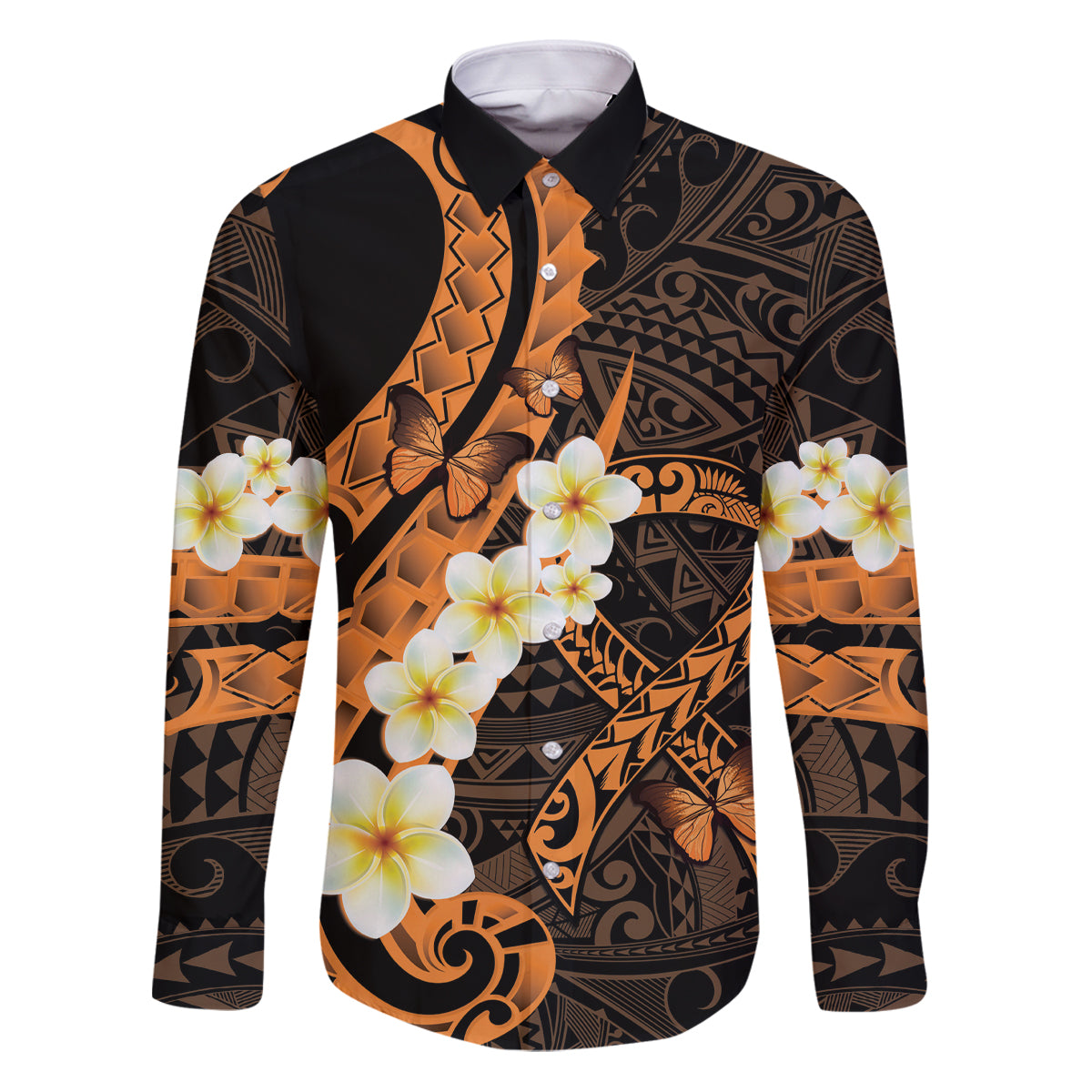 Liver Cancer Awareness Month Family Matching Puletasi and Hawaiian Shirt Awareness Is Key Orange Polynesian Ribbon LT14 Dad's Shirt - Long Sleeve Orange - Polynesian Pride