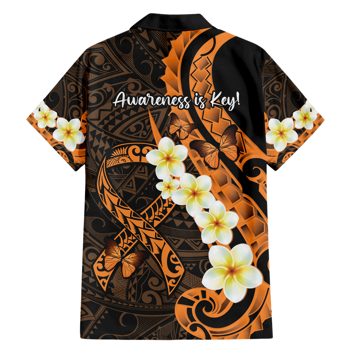 Liver Cancer Awareness Month Family Matching Short Sleeve Bodycon Dress and Hawaiian Shirt Awareness Is Key Orange Polynesian Ribbon LT14 - Polynesian Pride