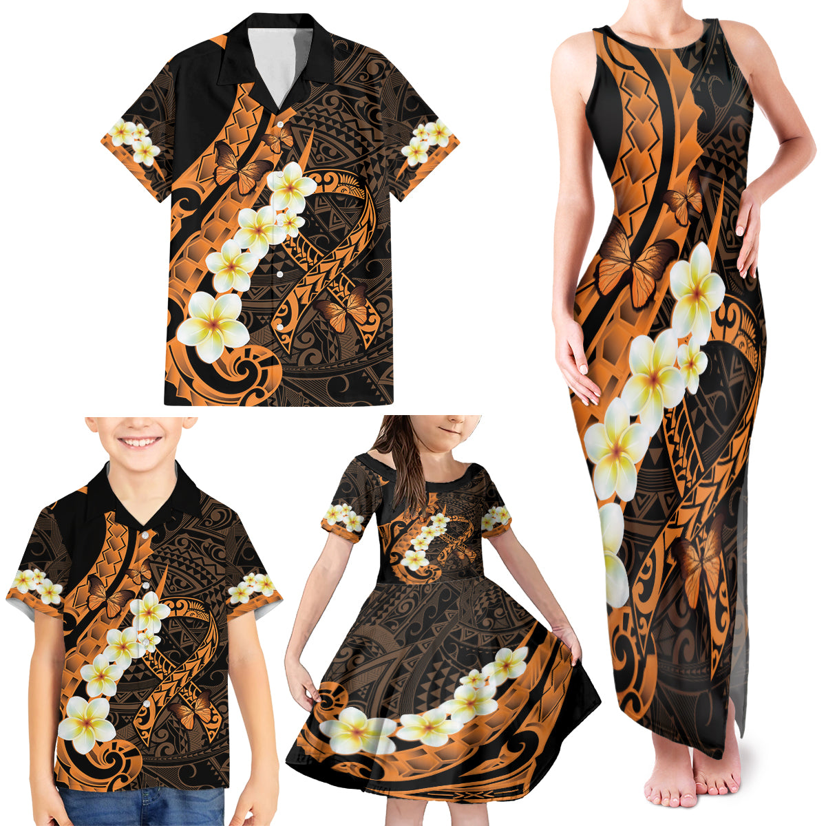 Liver Cancer Awareness Month Family Matching Tank Maxi Dress and Hawaiian Shirt Awareness Is Key Orange Polynesian Ribbon LT14 - Polynesian Pride