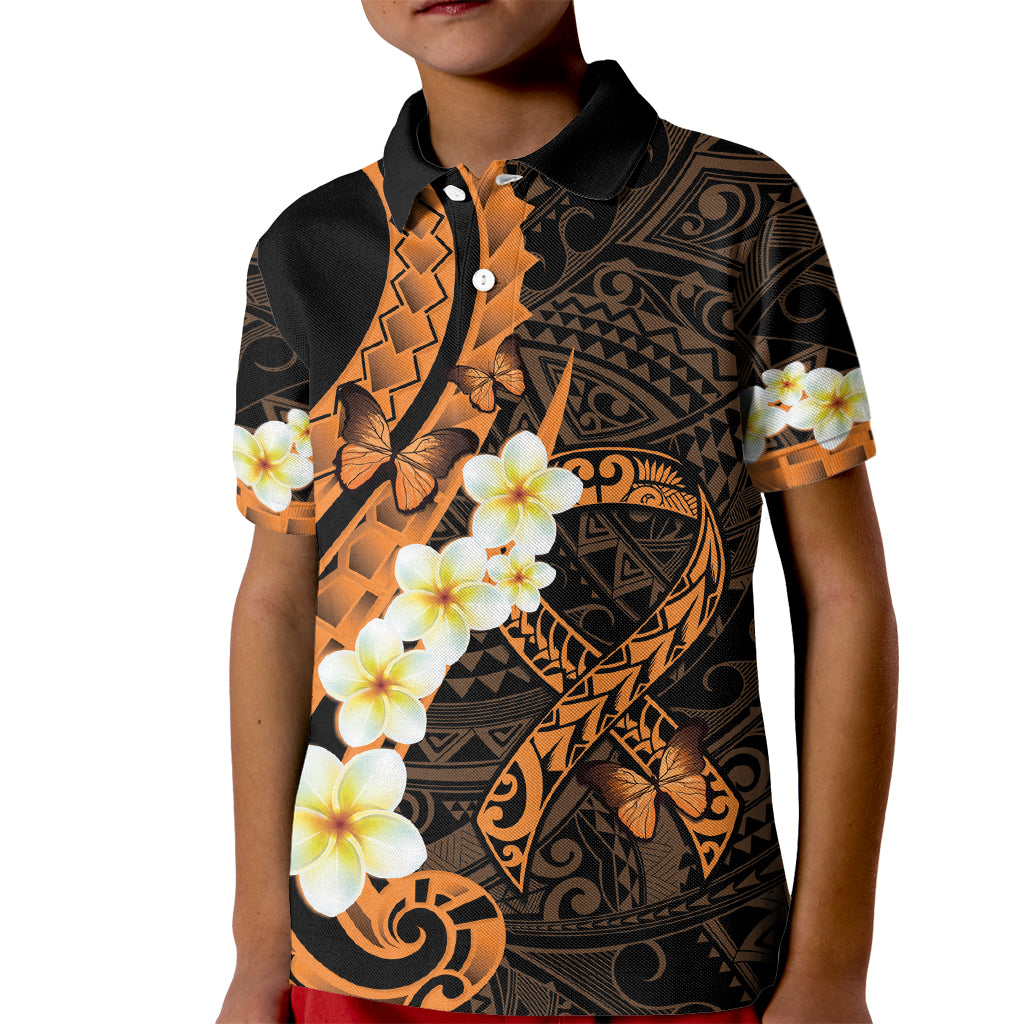 Liver Cancer Awareness Month Kid Polo Shirt Awareness Is Key Orange Polynesian Ribbon