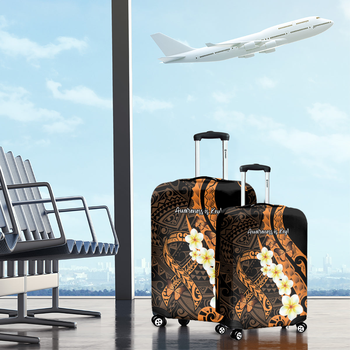 Liver Cancer Awareness Month Luggage Cover Awareness Is Key Orange Polynesian Ribbon