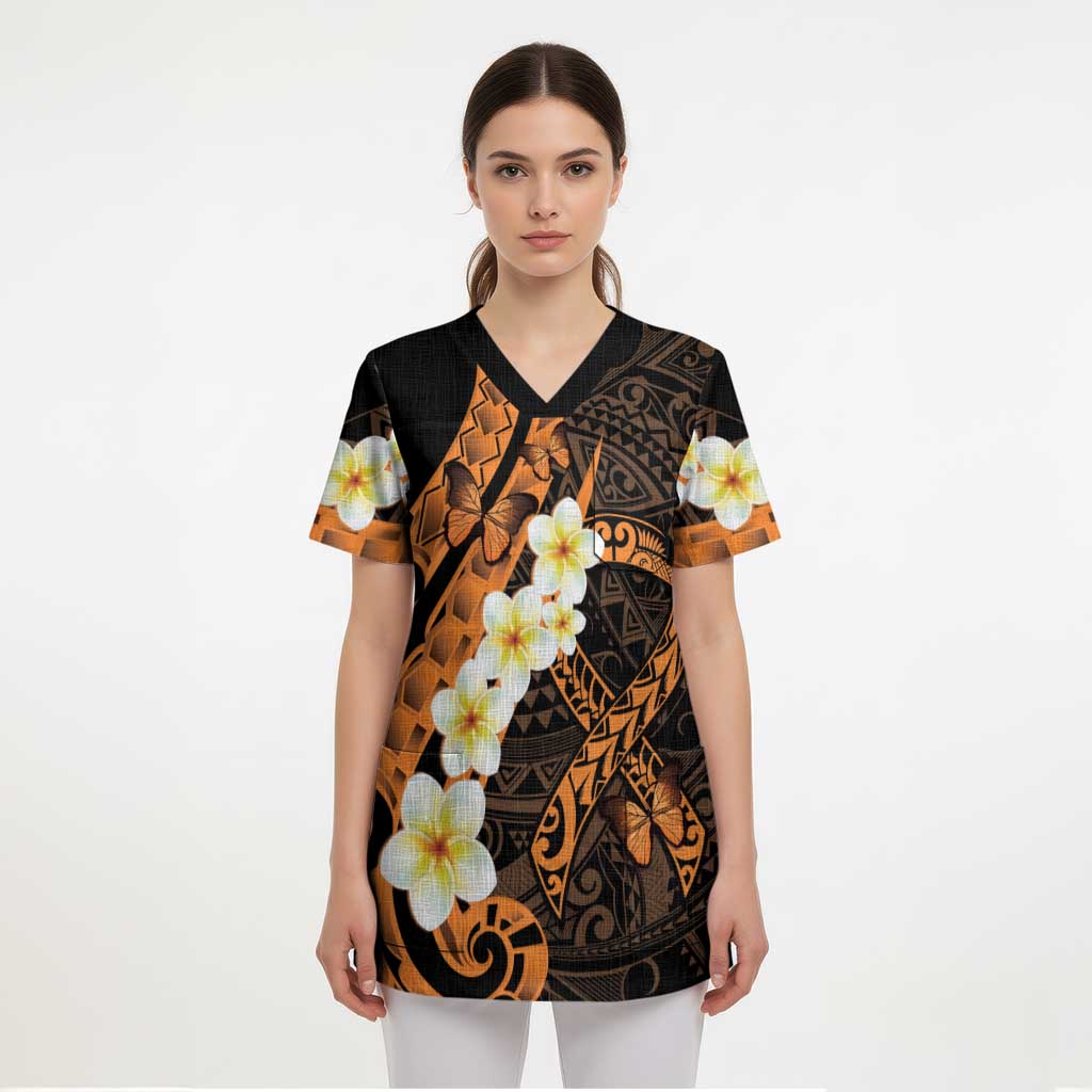 Liver Cancer Awareness Month Scrub Top Awareness Is Key Orange Polynesian Ribbon - Polynesian Pride