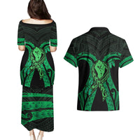 ADHD Awareness Month You Matter Couples Matching Puletasi and Hawaiian Shirt Green Polynesian Ribbon