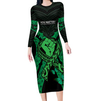 ADHD Awareness Month You Matter Family Matching Long Sleeve Bodycon Dress and Hawaiian Shirt Green Polynesian Ribbon LT14 Mom's Dress Green - Polynesian Pride