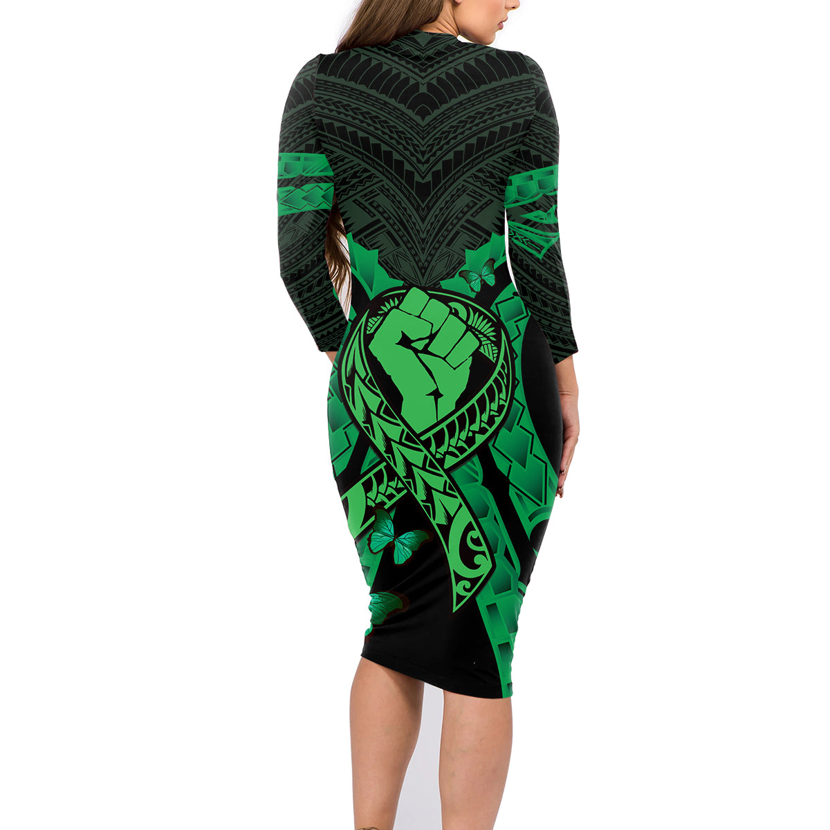 ADHD Awareness Month You Matter Family Matching Long Sleeve Bodycon Dress and Hawaiian Shirt Green Polynesian Ribbon LT14 - Polynesian Pride