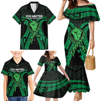 ADHD Awareness Month You Matter Family Matching Mermaid Dress and Hawaiian Shirt Green Polynesian Ribbon LT14 - Polynesian Pride