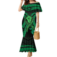 ADHD Awareness Month You Matter Family Matching Mermaid Dress and Hawaiian Shirt Green Polynesian Ribbon LT14 Mom's Dress Green - Polynesian Pride
