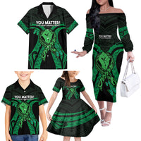 ADHD Awareness Month You Matter Family Matching Off The Shoulder Long Sleeve Dress and Hawaiian Shirt Green Polynesian Ribbon LT14 - Polynesian Pride