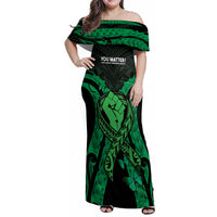 ADHD Awareness Month You Matter Family Matching Off Shoulder Maxi Dress and Hawaiian Shirt Green Polynesian Ribbon LT14 Mom's Dress Green - Polynesian Pride